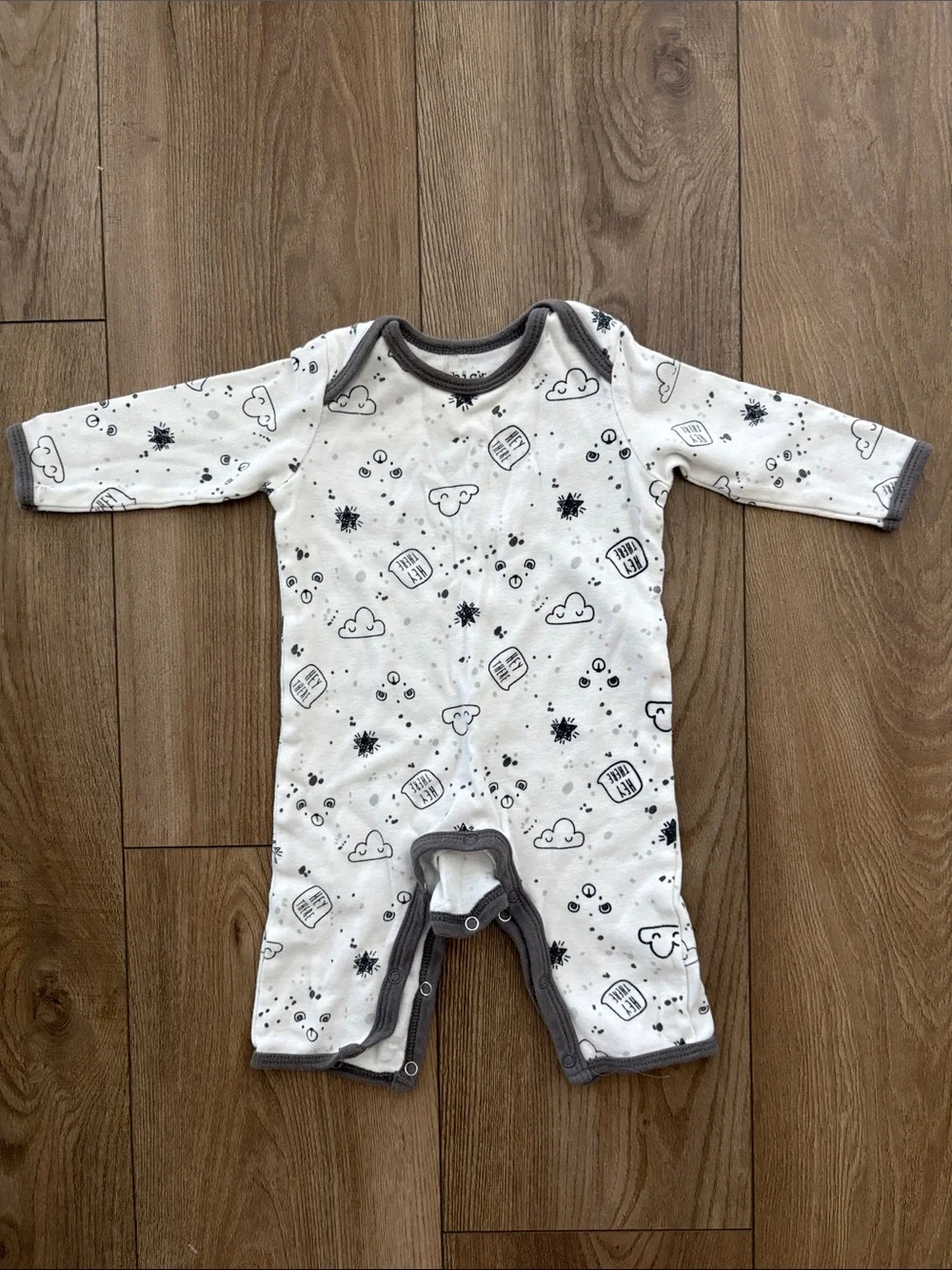 chick pea White One-Piece Footie with Gray Trim and Cloud Print